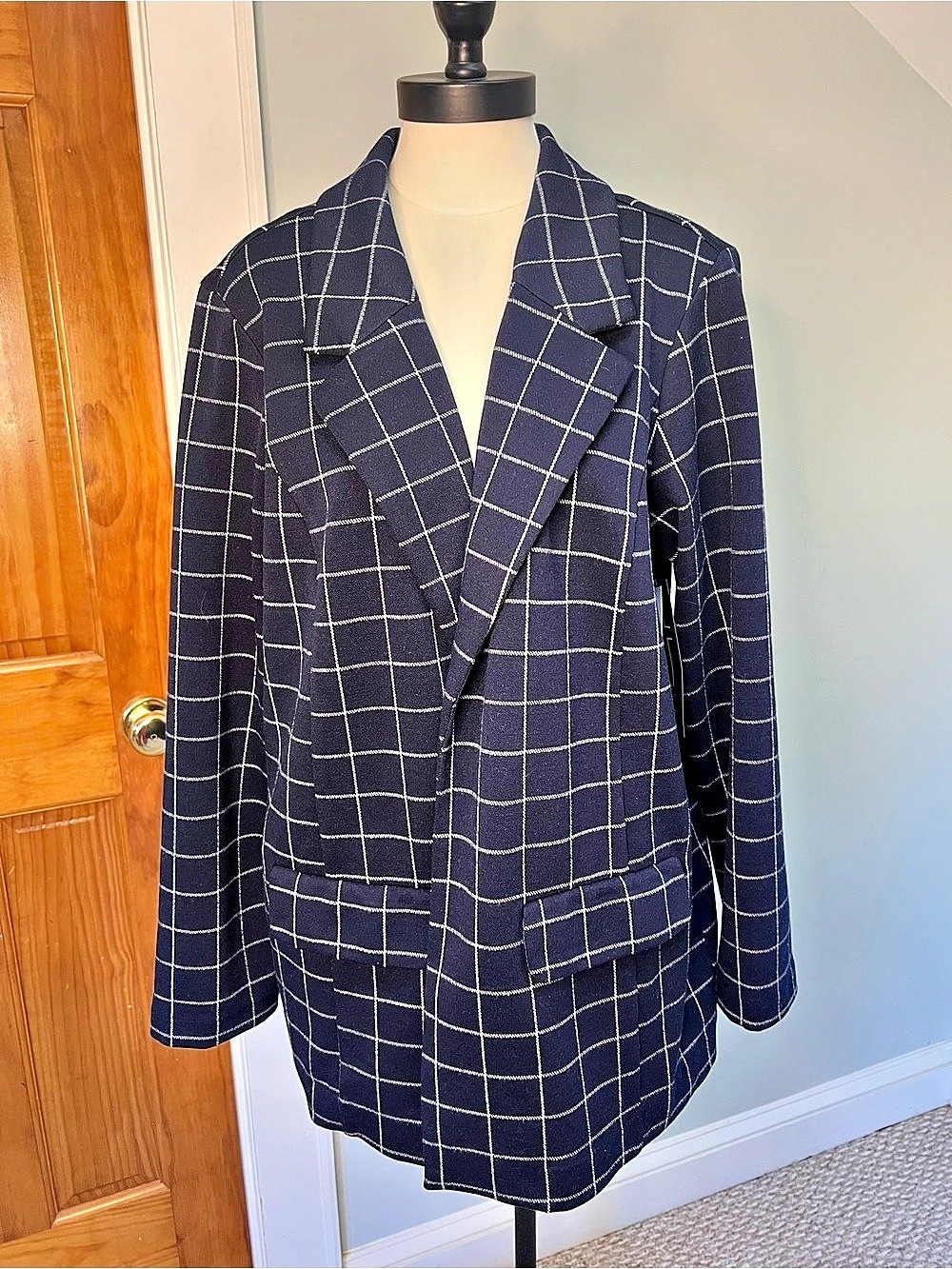 Liverpool Stitch Fix windowpane Checkered Blazer in Blue & White 1XL NWT